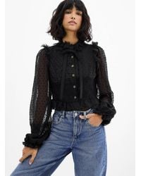 Icône - Lace And Swiss Dot Cropped Blouse - Lyst