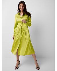 HUGO - Chartreuse Silky Shirtdress - Lyst