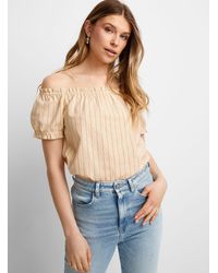 Icône - Touch Of Linen Exposed Shoulders Blouse - Lyst
