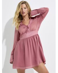 Icône - Ruched Waist Shirt Collar Chiffon Mini Dress - Lyst