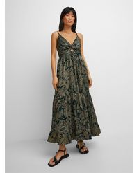 Icône - Forest Green Paisley Flared Long Dress - Lyst