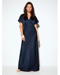 Icône - V-neck Double-face Satin Maxi Dress (women, Blue, Large) - Lyst