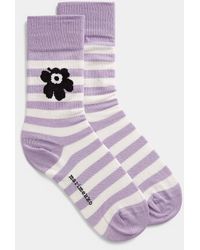Marimekko Kasvaa Tasaraita Unikko Socks - Purple