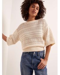 Soaked In Luxury - Rava Openwork Stripes Loose Sweater - Lyst