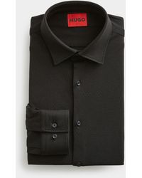 HUGO Elisha Button Down Shirt - Slim Fit in Black for Men | Lyst
