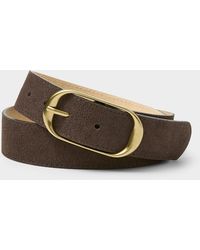 Simon's - Longline Buckle Topstitched Suede Belt - Lyst