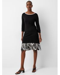 Fuzzi Pleated Edging Knit Dress - Black