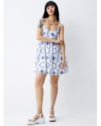 ONLY - Blue Flower Embroidery Dress - Lyst