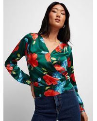 Icône - Floral Satin Crossover Blouse - Lyst