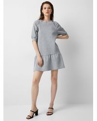 Ichi Ruched Sweatshirt Dress - Grey