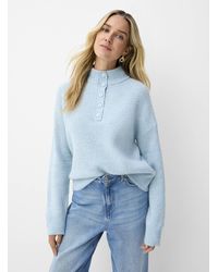 Contemporaine - Buttoned Chimney Collar Fuzzy Sweater - Lyst