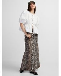 Ganni - Leopard Denim Maxi Skirt - Lyst