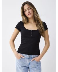 Twik - Fine Ribbing Henley Collar T - Lyst