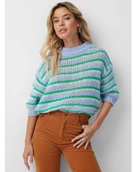 Icône Fuzzy Candy Stripes Sweater - Blue