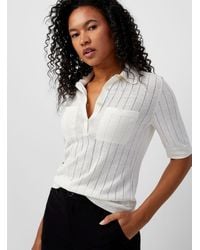 BOSS - Flicity Openwork Stripes Knit Polo Shirt - Lyst