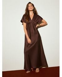 Icône - V-neck Double-face Satin Maxi Dress (women, Brown, Large) - Lyst