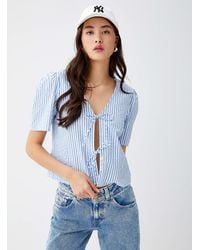 ONLY - Bow Waffled Cotton Blouse - Lyst