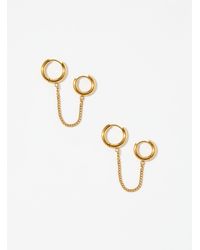 Simon's - Double Piercing Hoops With Chain - Lyst