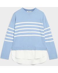 Contemporaine - Striped Poplin Insert Loose Sweater - Lyst