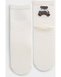 Simon's - Plush Teddy Bear And Bow Ankle Socks - Lyst