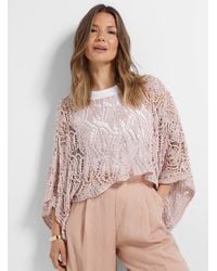 Contemporaine - Openwork Cropped Poncho Sweater - Lyst