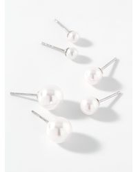Simon's - Delicate Pearl Earrings Set Of 3 - Lyst