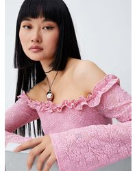 Motel - Pink Floral Lace Dress - Lyst