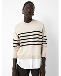 Contemporaine - Striped Poplin Insert Loose Sweater - Lyst