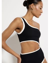 Simon's - V-cut Ribbed One-piece (women, Black, Small) - Lyst