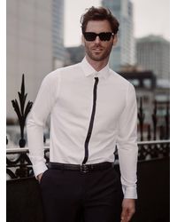 Le 31 - White Contrasting Satiny Placket Shirt Slim Fit - Lyst