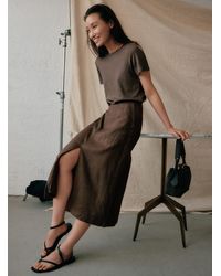 Contemporaine - Organic Linen Midi Skirt With Slit - Lyst