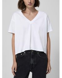 Loulou de Saison - V-neck Collar Loose T-shirt (women, White, Large) - Lyst