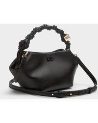 Ganni - Bou Mini Black Braided Handle Recycled Leather Bag - Lyst