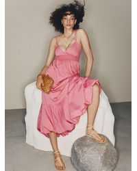 Icône - V-neck Balloon Maxi Dress (women, Pink, Large) - Lyst