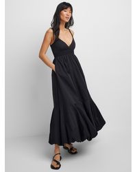 Icône - V-neck Balloon Maxi Dress (women, Black, Large) - Lyst
