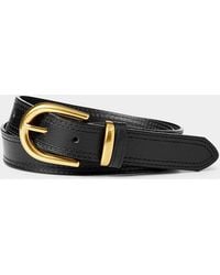 Simon's - D-buckle Topstitched Leather Belt (women, Black, Large) - Lyst