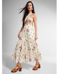 Free People Luna Tropical Flower Knotted Maxi Skirt - White