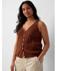 Contemporaine - Pointelle Knit Buttoned Sweater Vest - Lyst