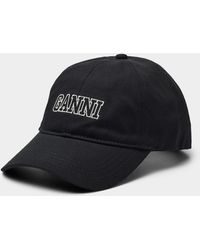 Ganni - Embroidered Logo Black Cap - Lyst
