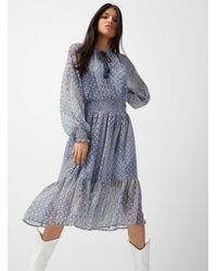 Icône Smocked Waist Peasant Dress - Blue