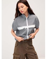 Twik - Plaid And Lace Zip Shirt - Lyst