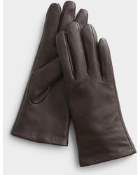 Simon's - Diamond Topstitching Leather Gloves - Lyst