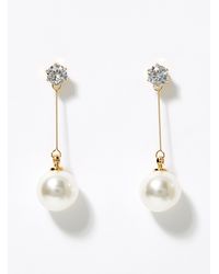 Simon's - Crystal And Pearl Pendant Earrings - Lyst