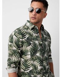 Le 31 - Tropical Foliage Pure Linen Shirt Modern Fit - Lyst