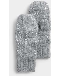 Simon's - Sequined Stretch Knit Mittens - Lyst