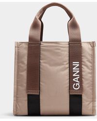 Ganni - Taupe Recycled Fabric Small Tote - Lyst