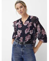 Contemporaine - Pink Flowers And Ruffles Blouse - Lyst
