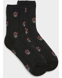 Simon's - Sheer Check And Tulip Socks - Lyst