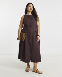 Simply Be - Linen Boat Neck Midi Dress - Lyst