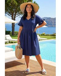 Roman Curve - Cotton V-Neck Frill Dress - Lyst